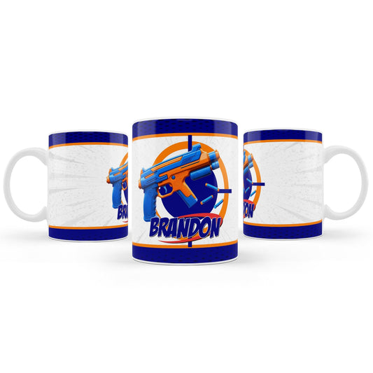 Sublimation mug with a Nerf theme, perfect for enjoying your favorite beverage.