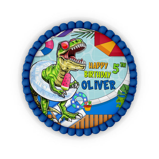 Round edible dinosaur cake image for personalized decoration