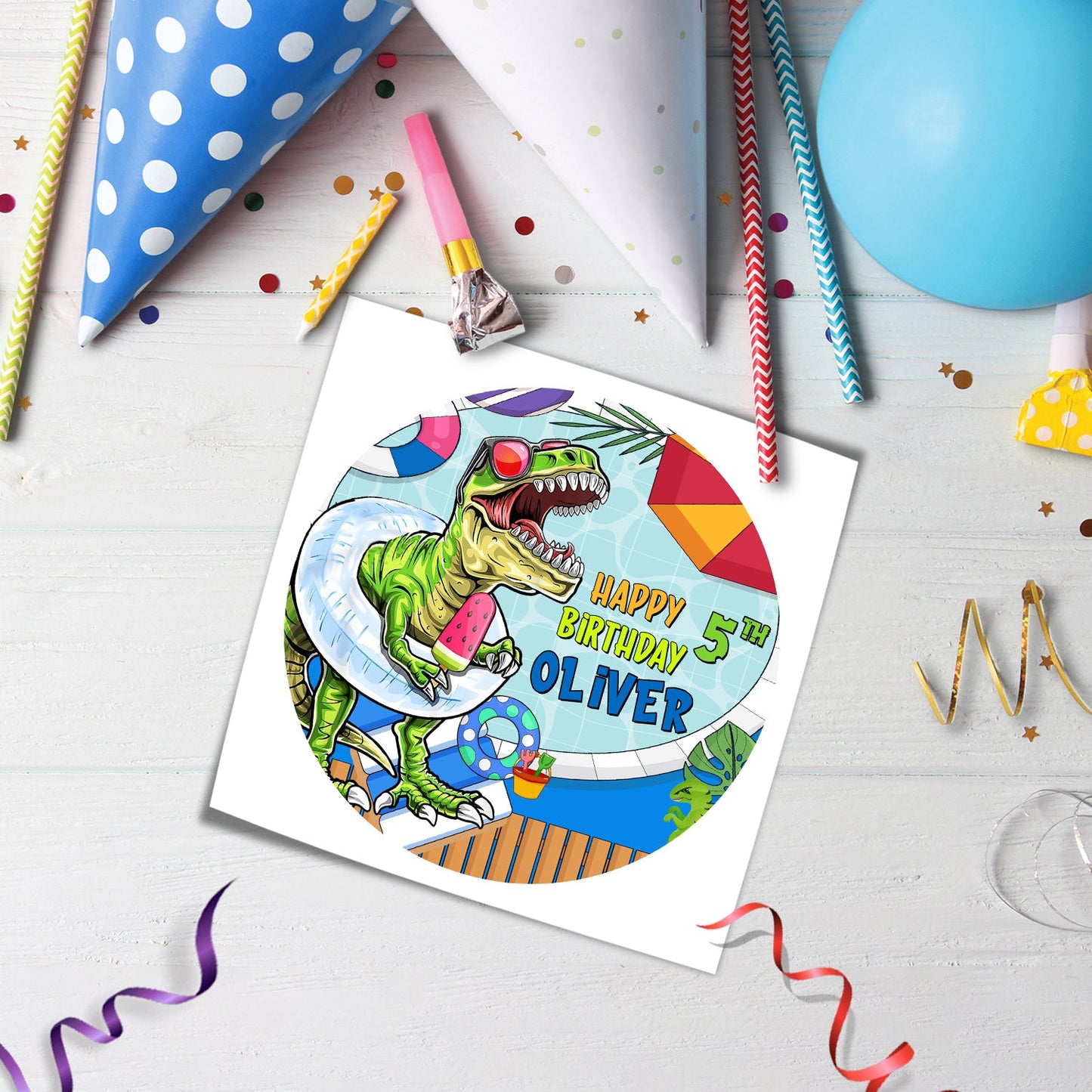 Round Dinosaur Edible Image Cake Topper - Personalized for Your Party