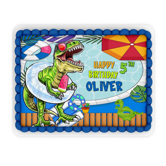 Rectangle dinosaur-themed edible sheet cake image