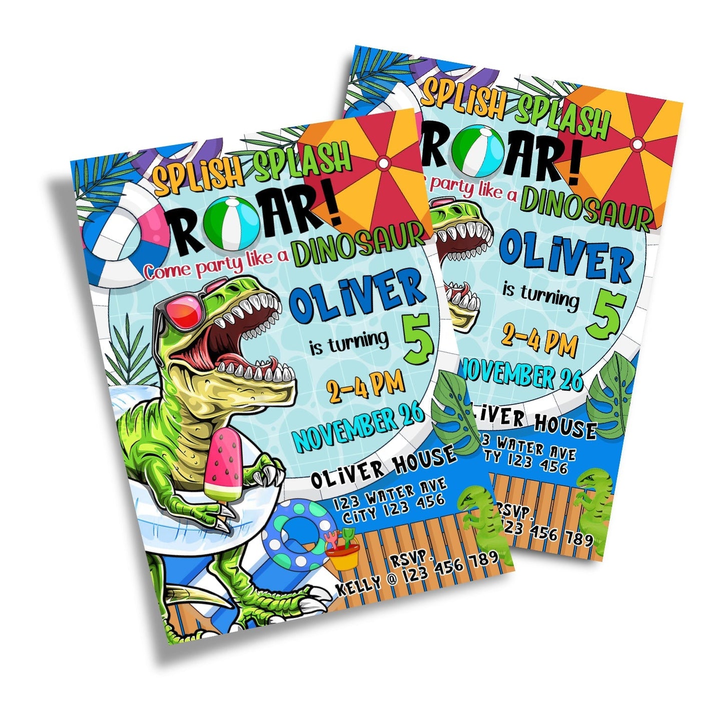 Custom dinosaur birthday card invitation design