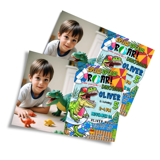 Personalized dinosaur photo card invitation for special events