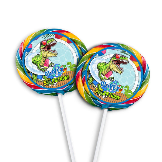 Lollipop label with custom dinosaur design