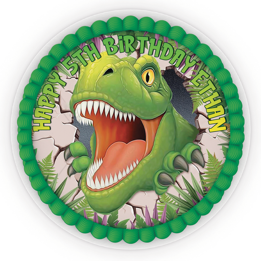 Personalized dinosaur Theme Edible Cake Image - 16.5cm Diameter - Custom dinosaur Theme Party Cake Decoration
