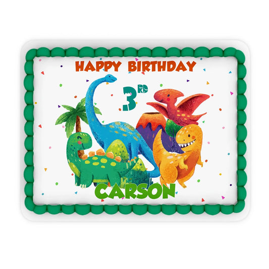 Custom edible sheet cake image showcasing fun dinosaur themes and unique designs 