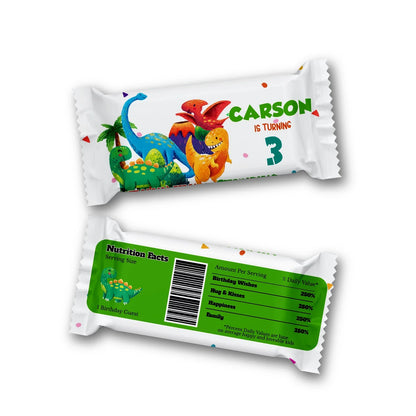 Rice Krispies treats label and candy bar label featuring fun dinosaur themes and custom text 