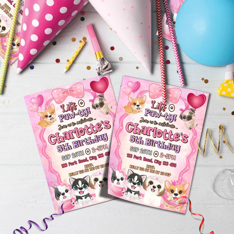 Dog Birthday Decorations, Puppy Party Supplies, Pawty Themed, Paw Digital Template, Editable Puppy & Dog Image SVG PNG