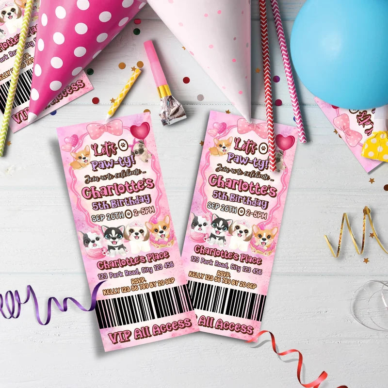 Dog Birthday Decorations, Puppy Party Supplies, Pawty Themed, Paw Digital Template, Editable Puppy & Dog Image SVG PNG