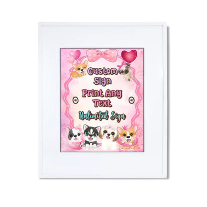 Puppy & Dog custom sign template featuring a colorful party layout inside a modern white picture frame