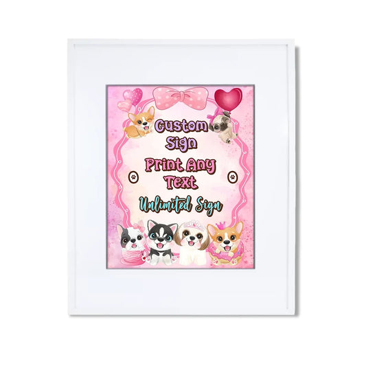 Puppy & Dog custom sign template featuring a colorful party layout inside a modern white picture frame
