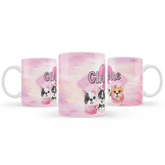 Puppy & Dog sublimation mug design featuring a vibrant graphic layout wrapped around a white ceramic mug