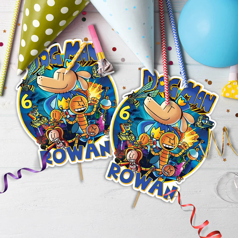 Dog Man Birthday Decorations, Funny cartoon Party Supplies, Superhero Dog Themed, Dogman Digital Template, Editable Dog Man Image SVG PNG