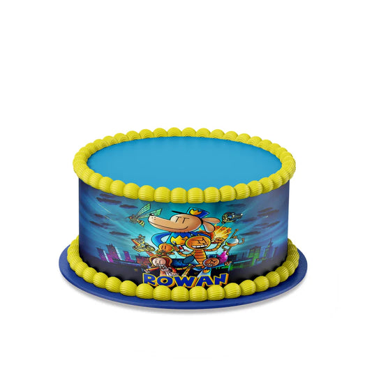 Dog Man custom cake strips with bold comic patterns displayed neatly on a clean white background