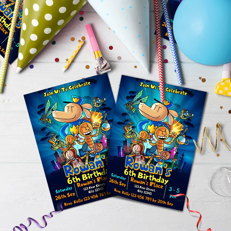Dog Man Birthday Decorations, Funny cartoon Party Supplies, Superhero Dog Themed, Dogman Digital Template, Editable Dog Man Image SVG PNG