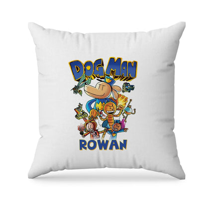 Dog Man sublimation pillowcase layout showing a colorful graphic designed on a square cushion