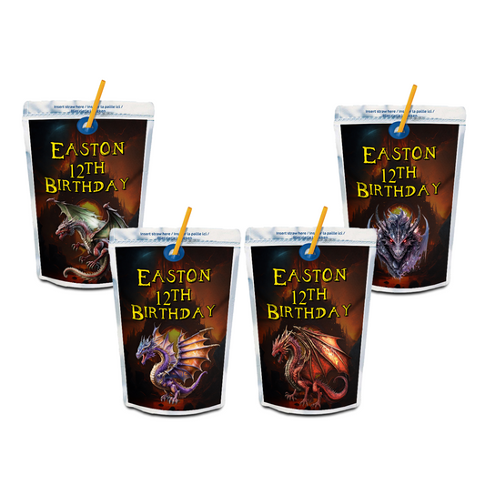 Caprisun label or juice pouch label with a Dragon theme