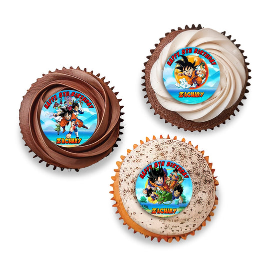 Dragon Ball themed personalized cupcakes toppers