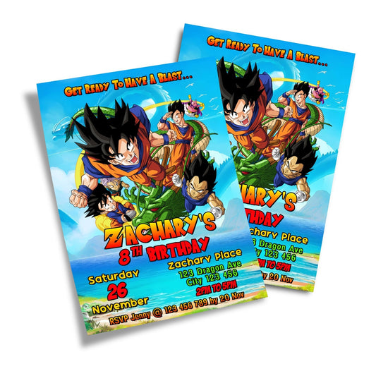 Dragon Ball themed personalized birthday card invitations