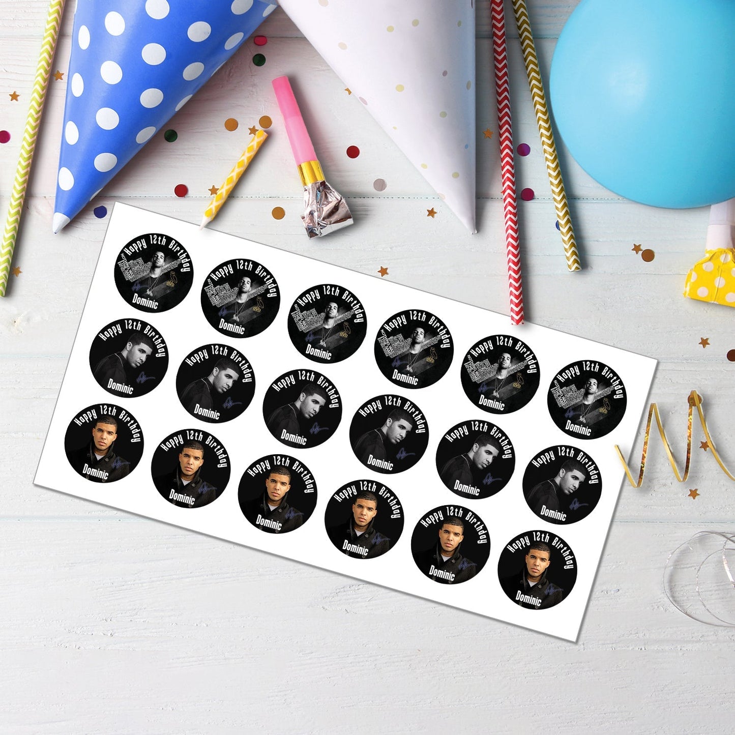 Drake Personalized Cupcakes Toppers - Custom Cupcake Toppers Featuring Drake, Ideal for Parties