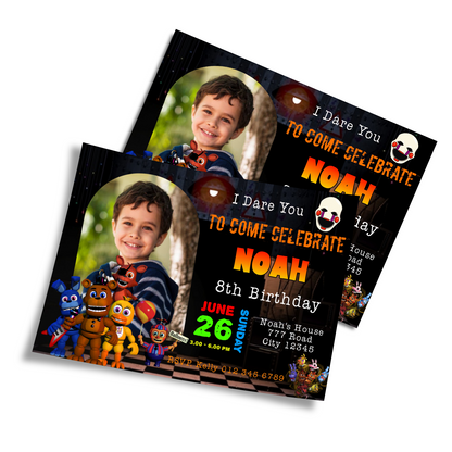 Personalized Photo Card Invitations with Five Nights At Freddy’s Designs