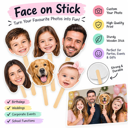 Custom Face on a Stick, Custom Photo Party Prop, Custom Face Cutout, Head on a Stick