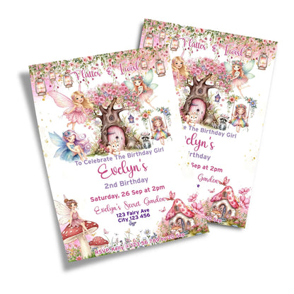 Magical Fairy Personalized Birthday Card Invitations with fairy party details