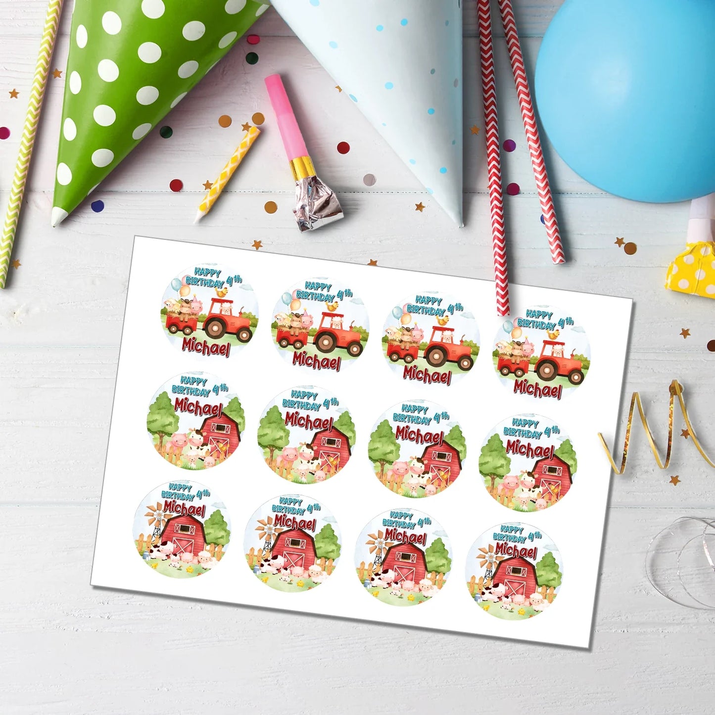 Farm Animals Theme Personalized Cupcake Toppers Printable