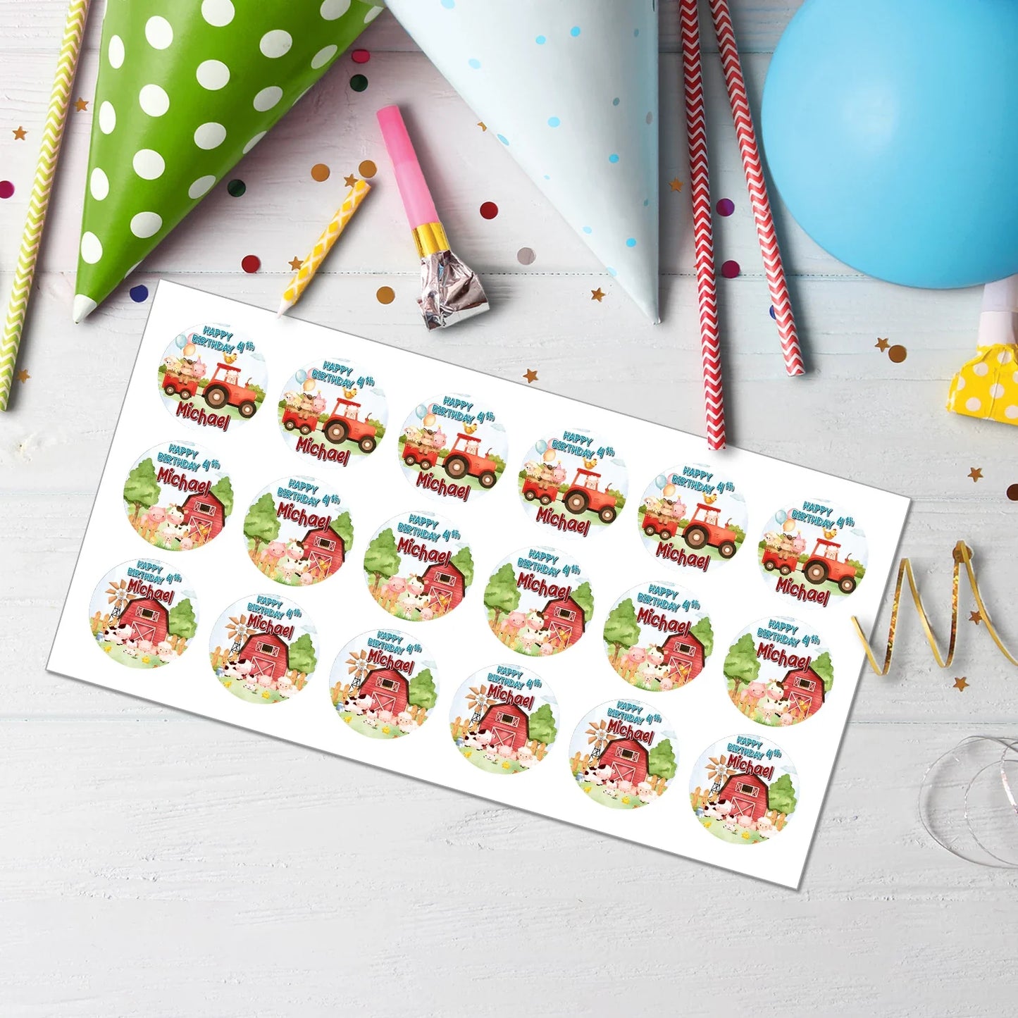 Farm Animals Theme Personalized Cupcake Toppers Printable