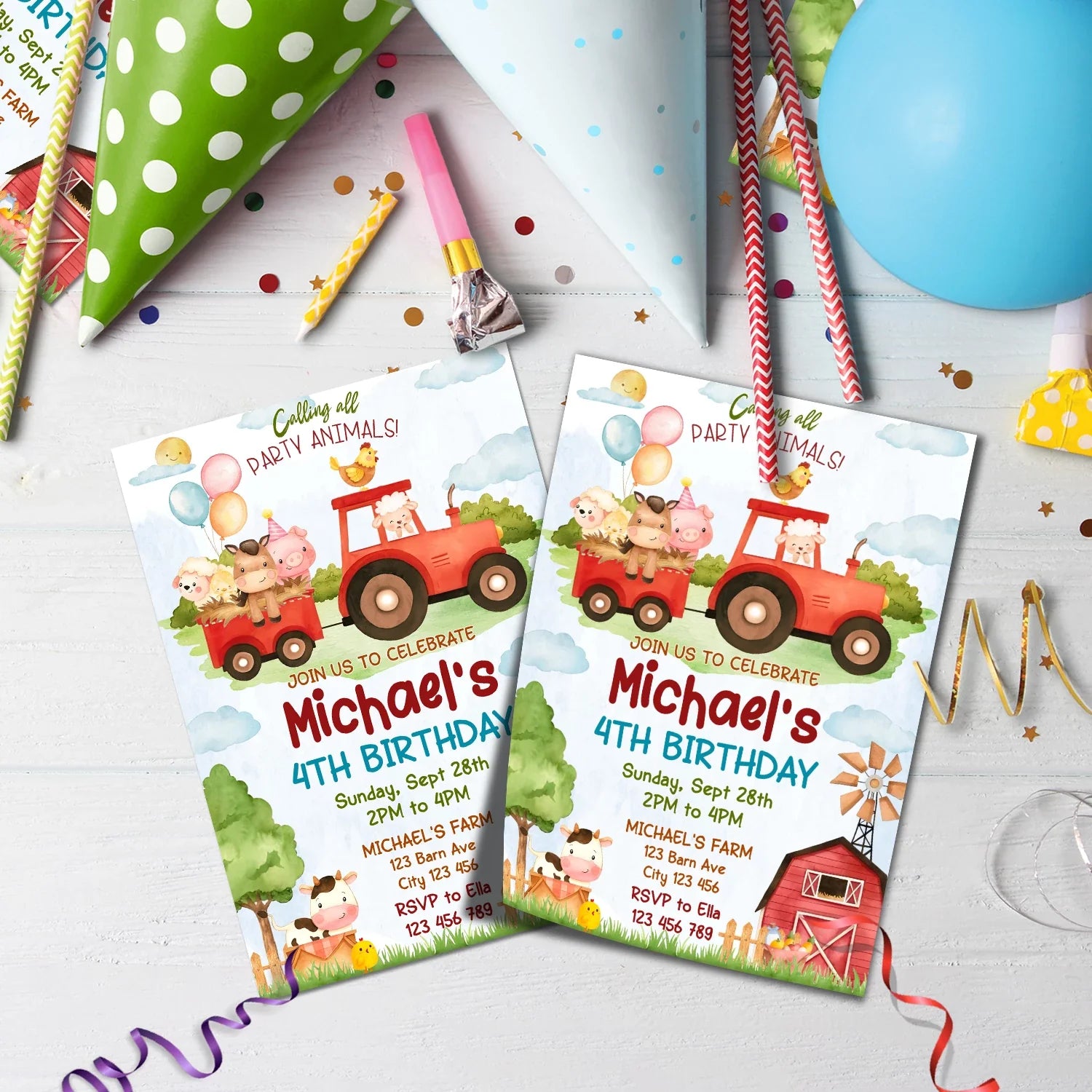 1st Birthday Birthday Decorations, Tracktor Party Supplies, Farm Animals Themed, Barn Yard Theme Digital Template, Editable Farm Animals Theme Image SVG PNG