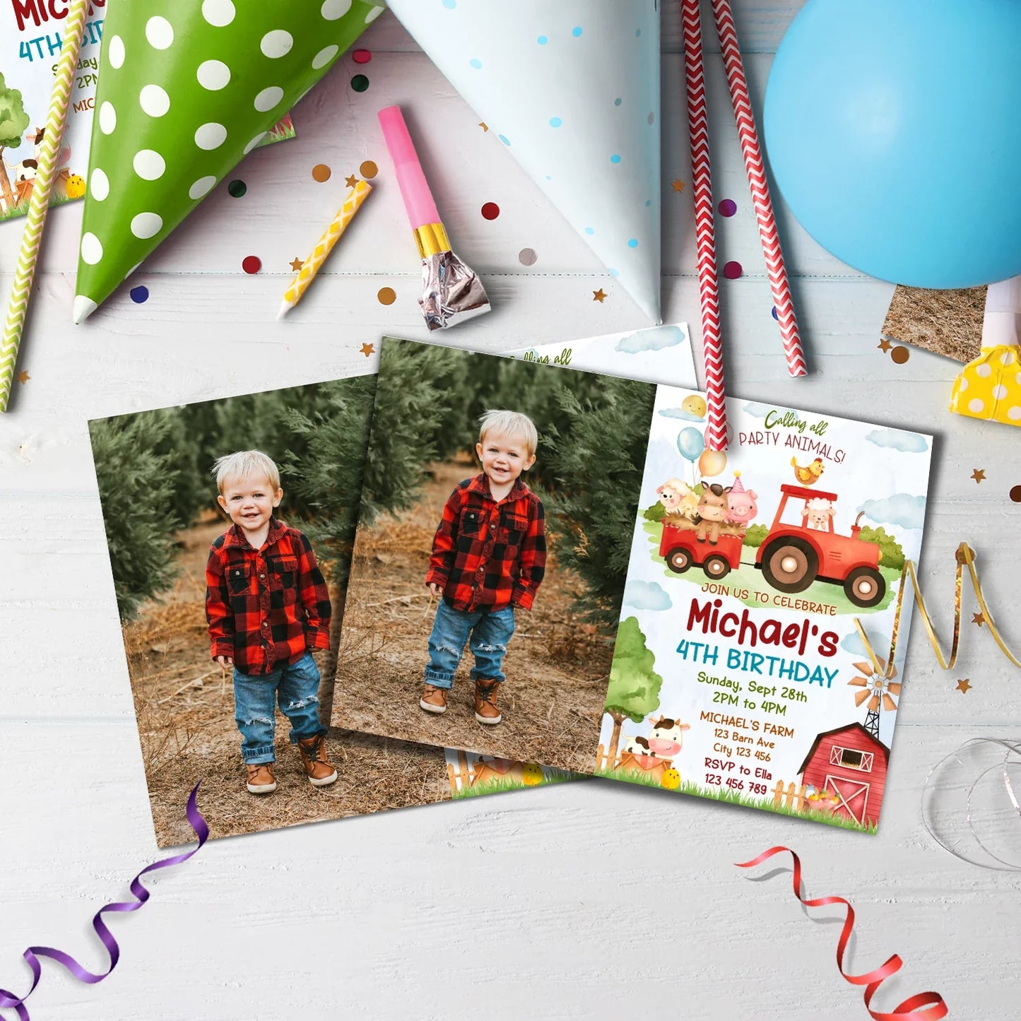 1st Birthday Birthday Decorations, Tracktor Party Supplies, Farm Animals Themed, Barn Yard Theme Digital Template, Editable Farm Animals Theme Image SVG PNG