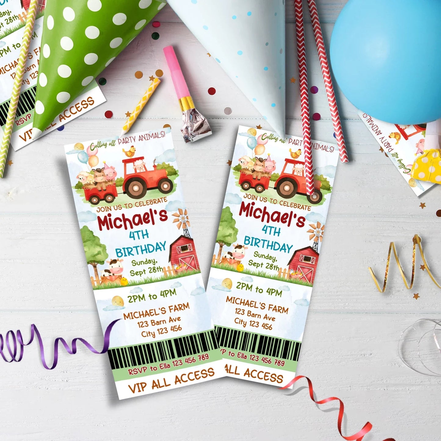 1st Birthday Birthday Decorations, Tracktor Party Supplies, Farm Animals Themed, Barn Yard Theme Digital Template, Editable Farm Animals Theme Image SVG PNG