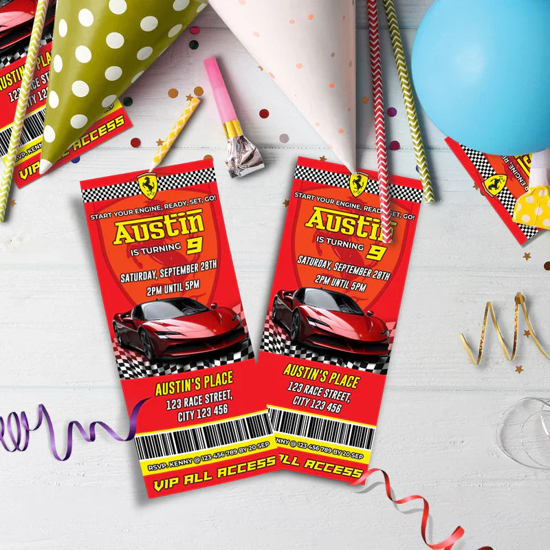 Ferrari Birthday Decorations, Red Ferrari Party Supplies, Sport Car Themed, Ferrari F1 Digital Template, Editable Ferrari Image SVG PNG