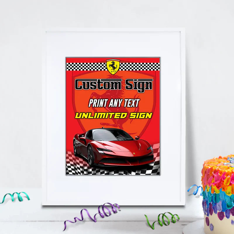 Ferrari Birthday Decorations, Red Ferrari Party Supplies, Sport Car Themed, Ferrari F1 Digital Template, Editable Ferrari Image SVG PNG