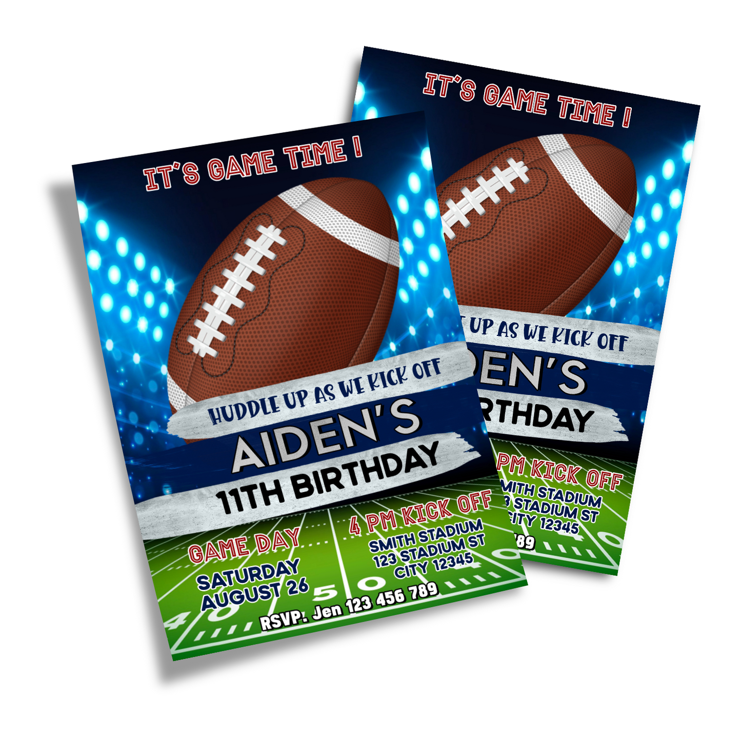 Personalized birthday card invitations with a Football theme