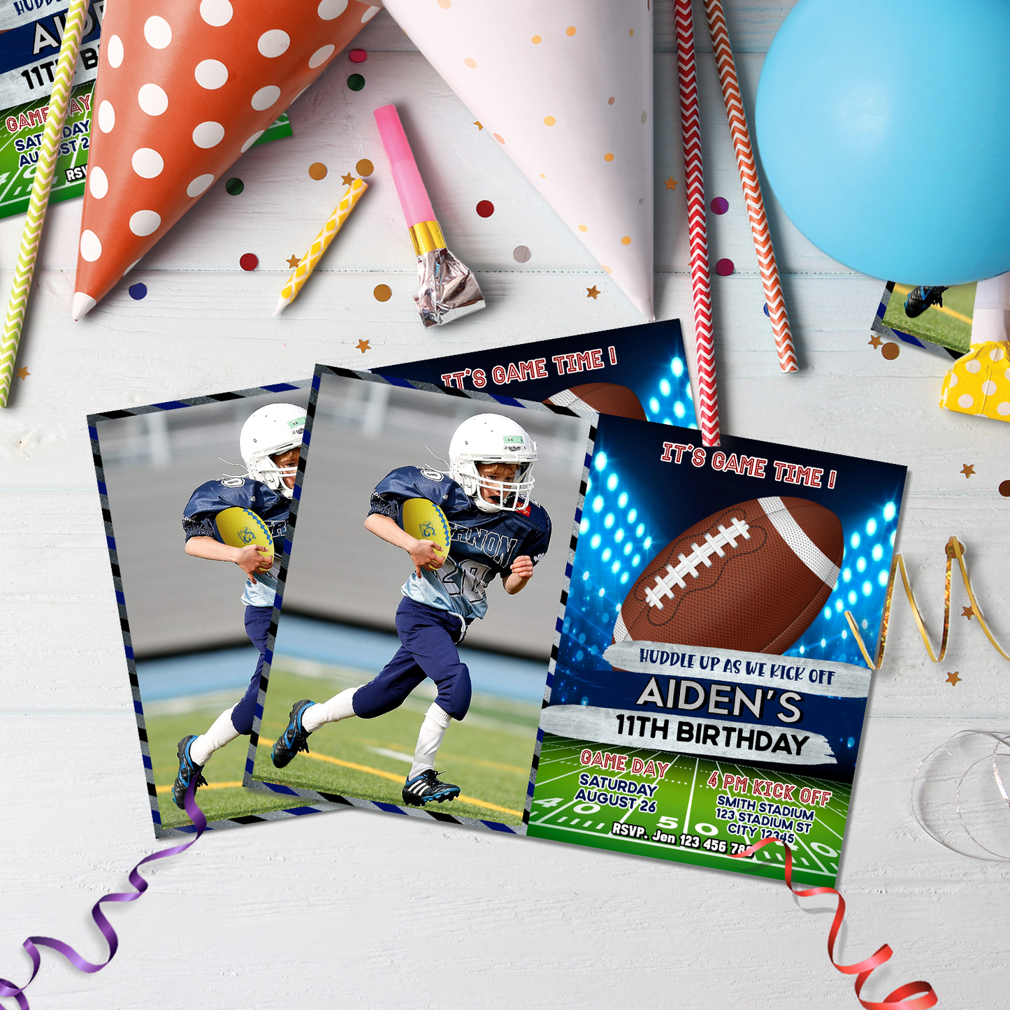 Football Birthday Decorations, NFL Party Supplies, First Touch Down Themed, Cardinals Broncos Jaguars Rams Bears Packers Panthers Falcons Digital Template, Editable Football Image SVG PNG