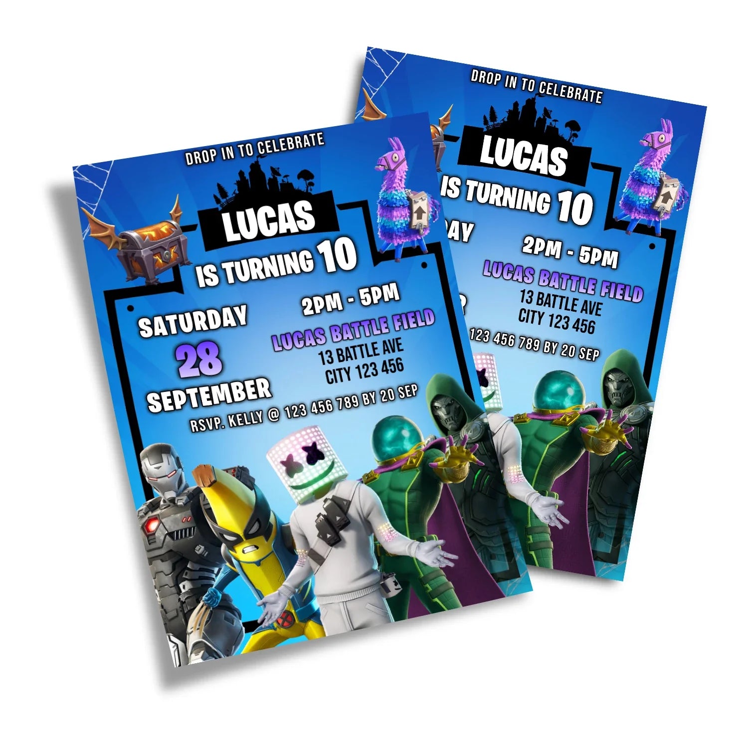 Fortnite Personalized Birthday Card Invitations with Custom Party details