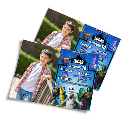 Fortnite Personalized Photo Card Invitations with Fortnite theme