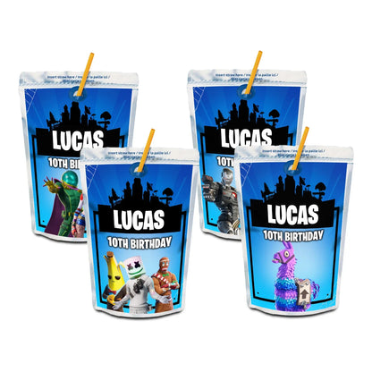 Fortnite Juice Pouch Label for Customized Fortnite-Themed Party drinks