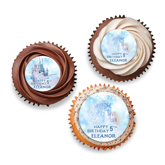 Frozen Personalized Cupcakes Toppers with custom names and designs for themed cupcake decorations