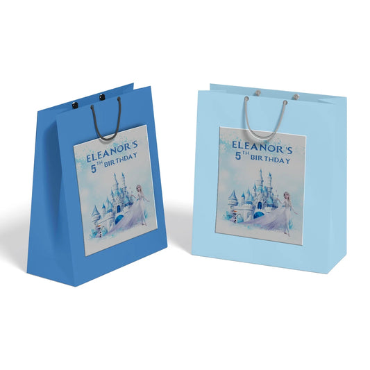 Frozen Goodie Bag Label featuring a personalized message for Frozen-themed party favor bags