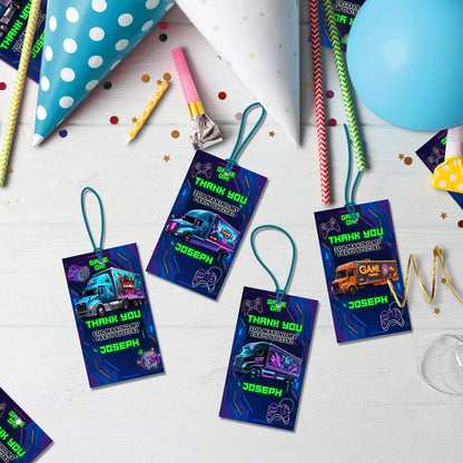 Game Truck Birthday Decorations, Video Games Party Supplies, VR Games Themed, VR Neon Digital Template, Editable Game Truck Image SVG PNG