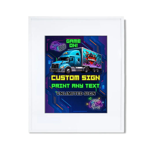 Game Truck custom sign, bold gaming poster design, vertical layout on white background