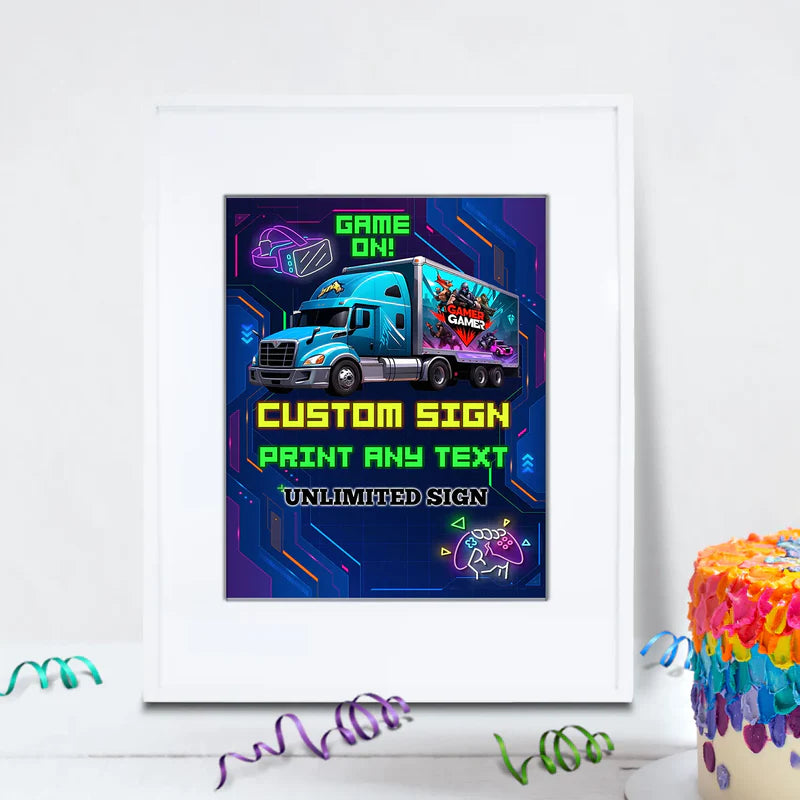 Game Truck Birthday Decorations, Video Games Party Supplies, VR Games Themed, VR Neon Digital Template, Editable Game Truck Image SVG PNG