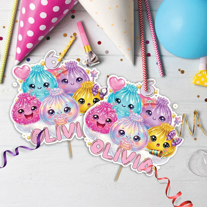 Mystery Box Birthday Decorations, Squishy Toy Party Supplies, Glitter Dumpling Themed, Viral kids toy Digital Template, Editable Glitter Dumpling Image SVG PNG