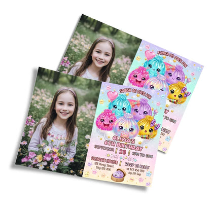 Glitter Dumpling photo card invitations featuring a custom picture frame layout on a clean studio background