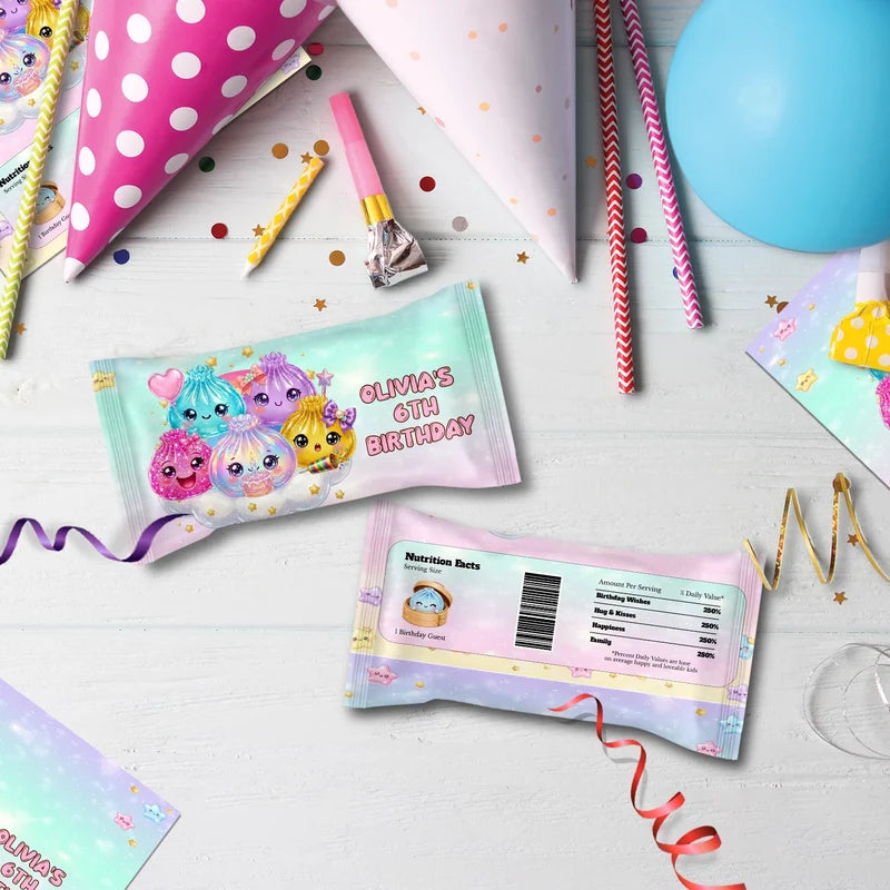 Mystery Box Birthday Decorations, Squishy Toy Party Supplies, Glitter Dumpling Themed, Viral kids toy Digital Template, Editable Glitter Dumpling Image SVG PNG