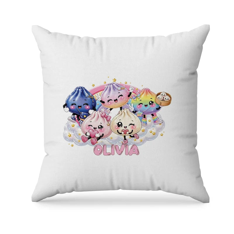 Glitter Dumpling sublimation pillowcase layout showing a colorful graphic designed on a square cushion