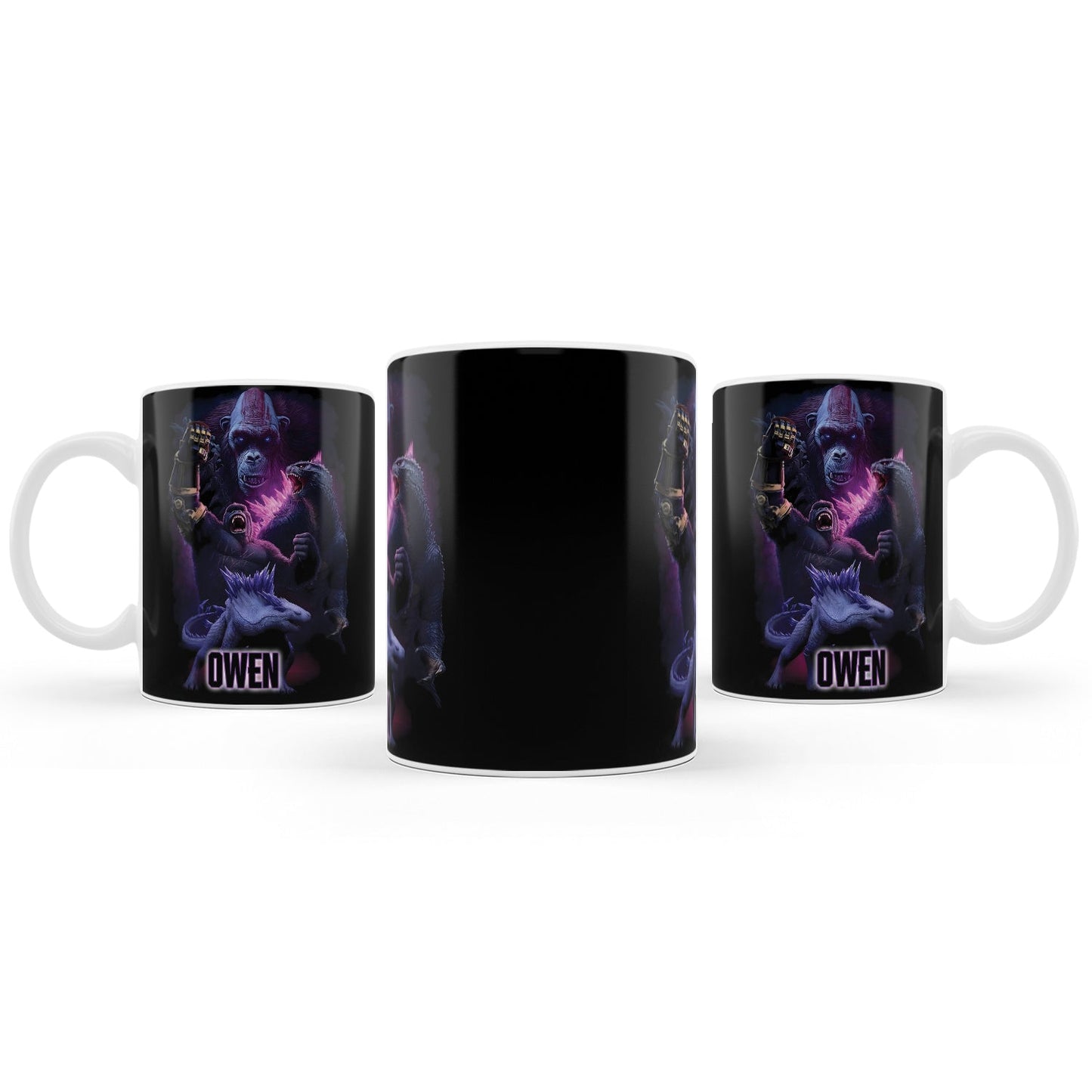 Sublimation mug with Godzilla vs Kong design for a monster-themed drinkware