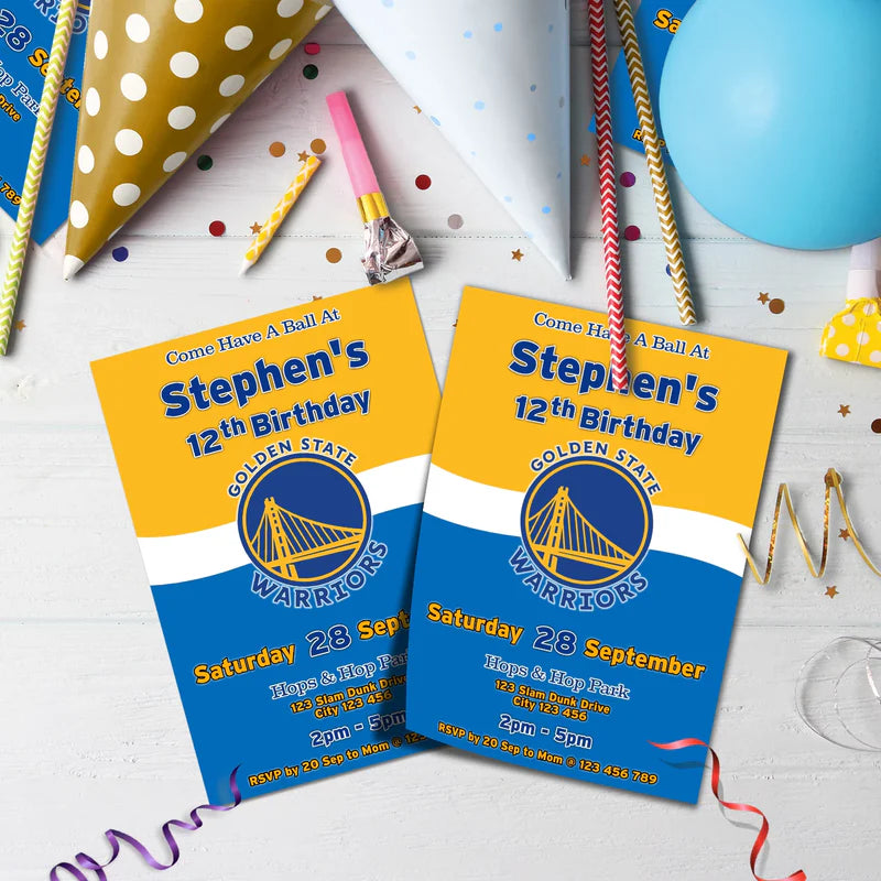 Golden State Warriors Birthday Decorations, NBA Team Party Supplies, Basketball Themed, GSW Stephen Curry Digital Template, Editable Golden State Warriors Image SVG PNG