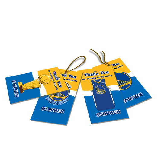 Golden State Warriors thank you tags punch hole design with gold and blue team theme